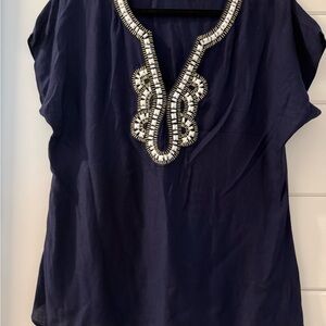 Lilly Pulitzer Navy Tunic with Beaded Neckline